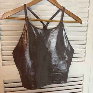 Old Navy Shimmering Silver Crop Top Sports Bra
